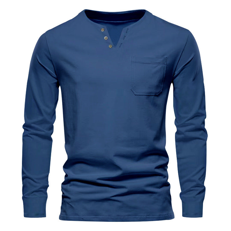 Herren Langarm-Henley-Shirt mit praktischen Knopfdetails und Brusttasche Heidi-Mode