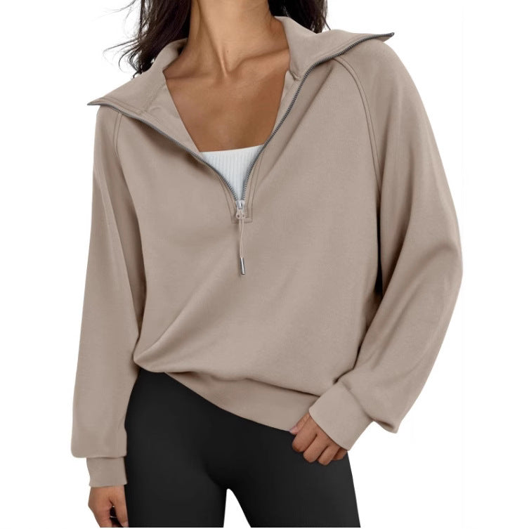 Damen lässiger Sweatpullover mit hohem Kragen und Reißverschluss Heidi-Mode