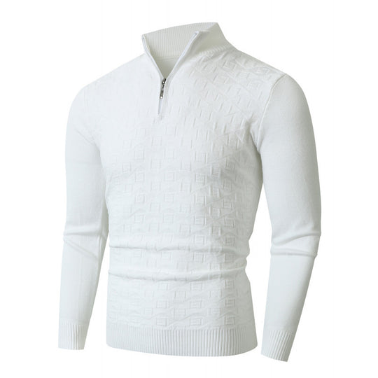 Herren Strickpullover mit modernem Zopfmuster und Halbreißverschluss Heidi-Mode