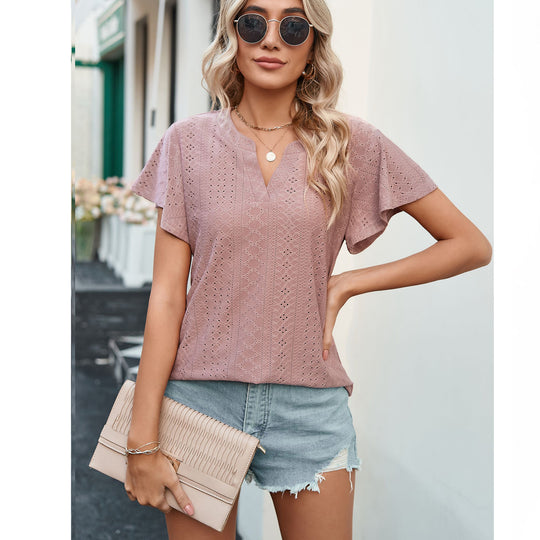 Damen Luftiges Blusenshirt mit effektvollem Lochmuster Heidi-Mode