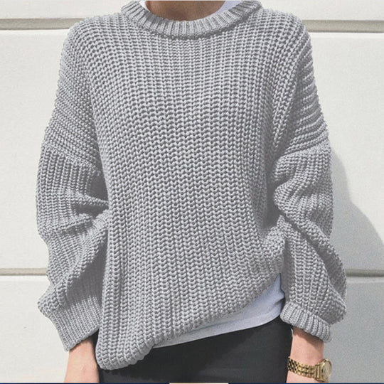 Damen legerer Grobstrickpullover mit weitem Schnitt und trendy Maschenmuster Heidi-Mode