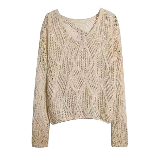Damen Grobstrick Pullover mit innovativem Lochmuster und lässigem Schnitt Heidi-Mode