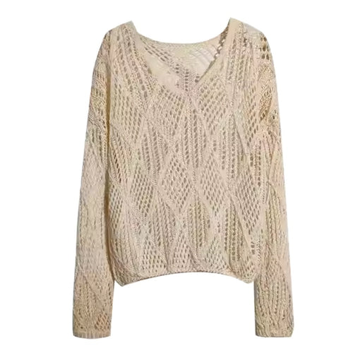 Damen Grobstrick Pullover mit innovativem Lochmuster und lässigem Schnitt Heidi-Mode