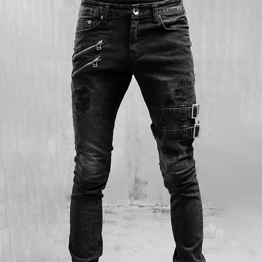 Herren Jeans mit stylischem Reißverschluss und Distressed-Details Heidi-Mode