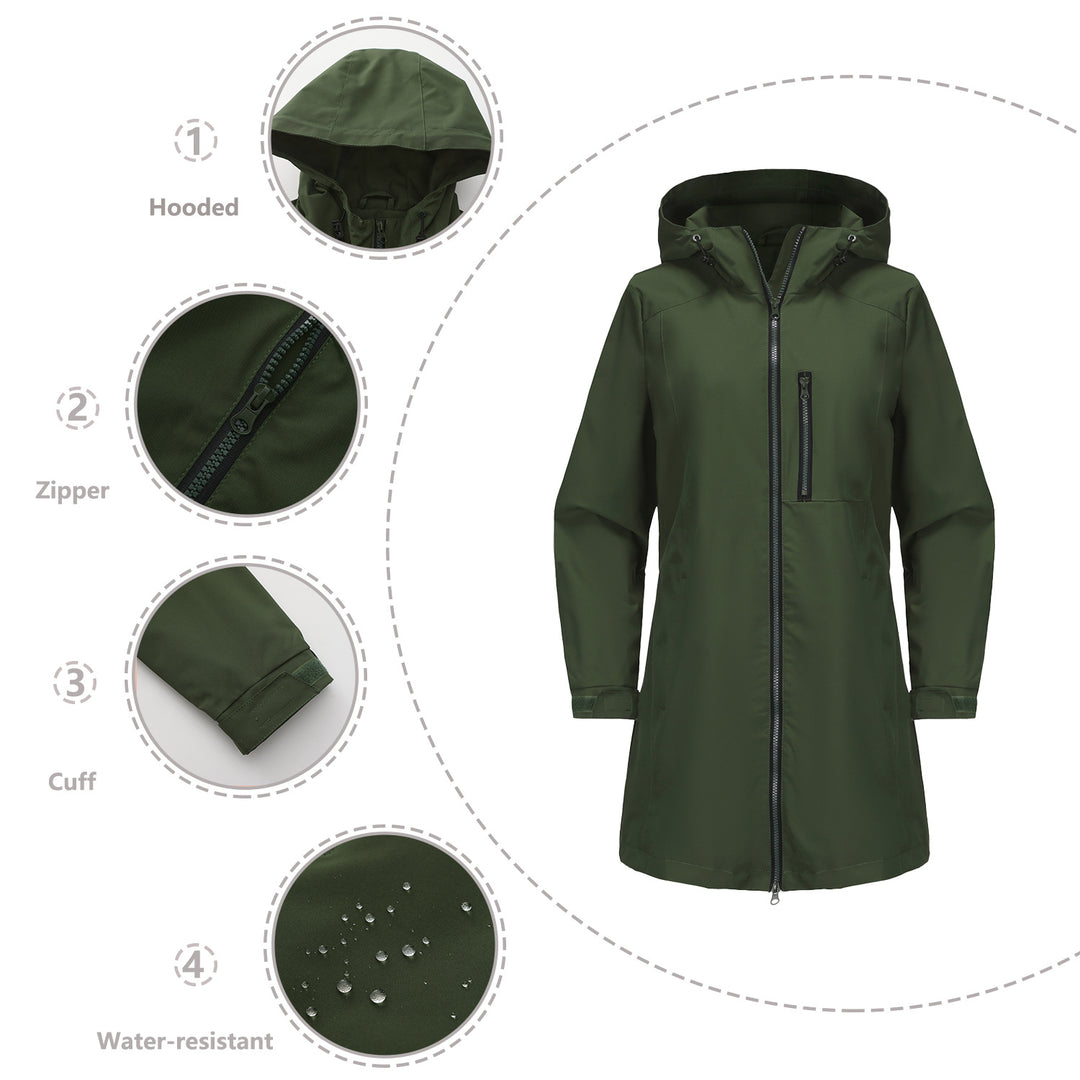 Damen modische Regenjacke mit Kapuze und praktischen Taschen Heidi-Mode