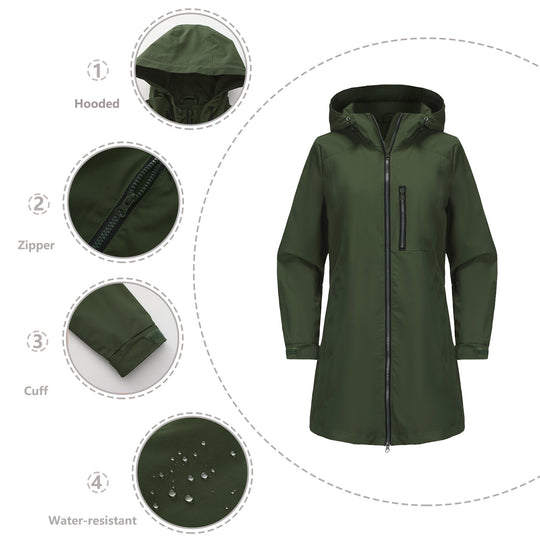Damen modische Regenjacke mit Kapuze und praktischen Taschen Heidi-Mode