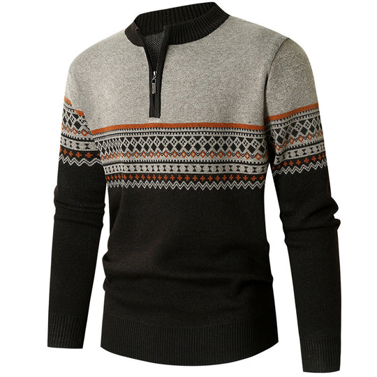 Herren Pullover mit modernem Reißverschluss und geometrischem Muster Heidi-Mode