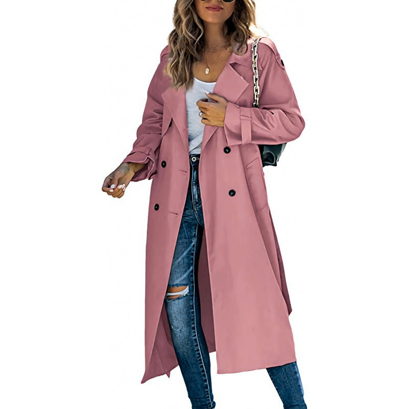 Damen eleganter Trenchcoat mit doppelt Reihe Knopfverschluss und Taillengürtel Heidi-Mode