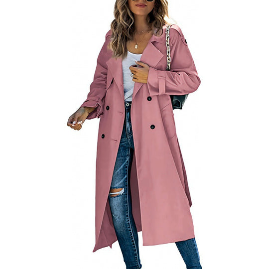Damen eleganter Trenchcoat mit doppelt Reihe Knopfverschluss und Taillengürtel Heidi-Mode