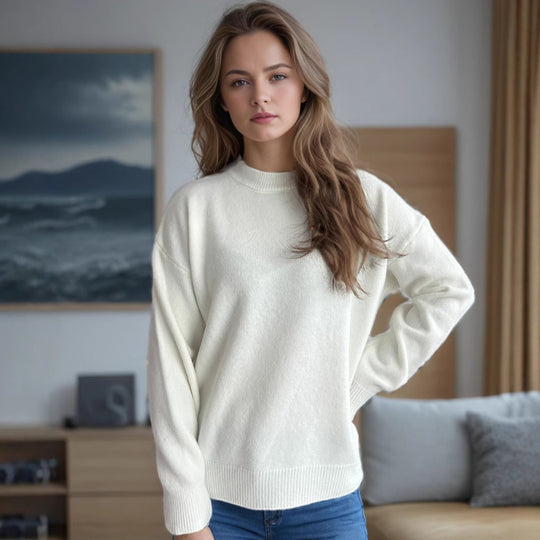 Damen lässiger Pullover mit weitem Schnitt und modernem Rippstrickdesign Heidi-Mode