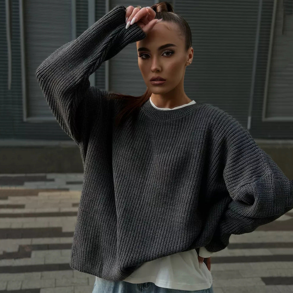 Damen lässiger Strickpullover mit weichem Material und oversized Schnitt Heidi-Mode