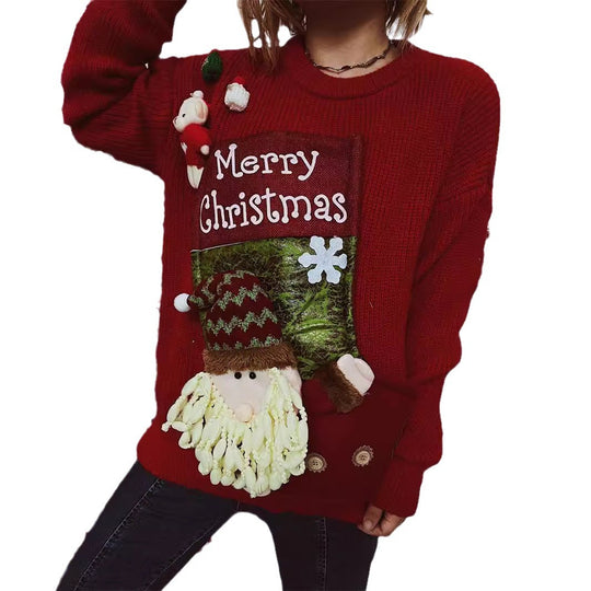 Damen Weihnachts-Pullover mit festlichem Design und 3D-Applikationen Heidi-Mode