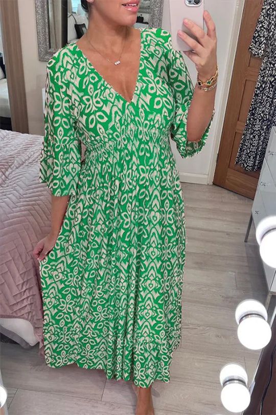 Damen Maxikleid mit schmeichelndem V-Ausschnitt und voluminösen Ärmeln Heidi-Mode