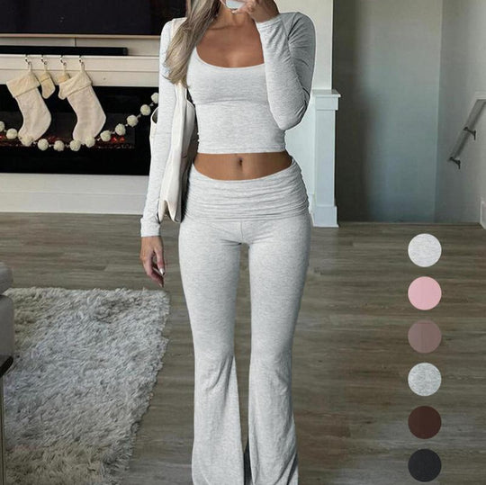 Damen Sportliches Set mit langärmligem Oberteil und weiter Hose Heidi-Mode