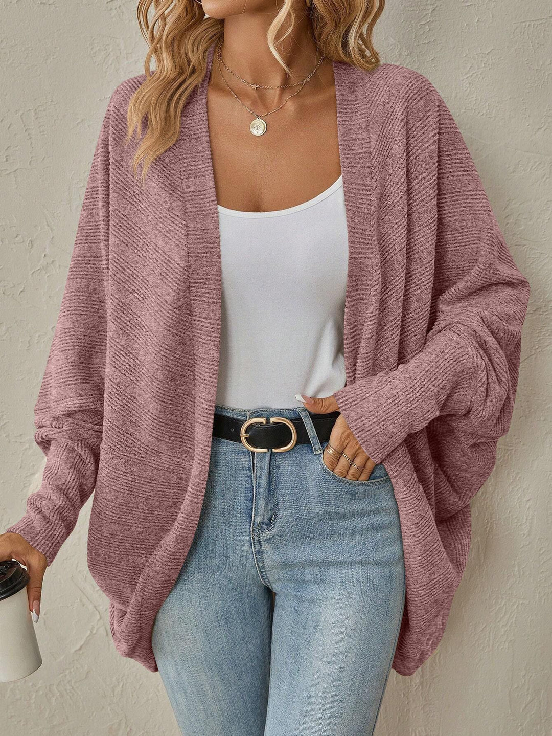 Damen Oversized Strickjacke mit großzügigem Schnitt und feiner Textur Heidi-Mode