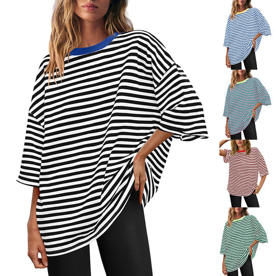 Damen Übergrößen T-Shirt mit Streifenmuster Heidi-Mode