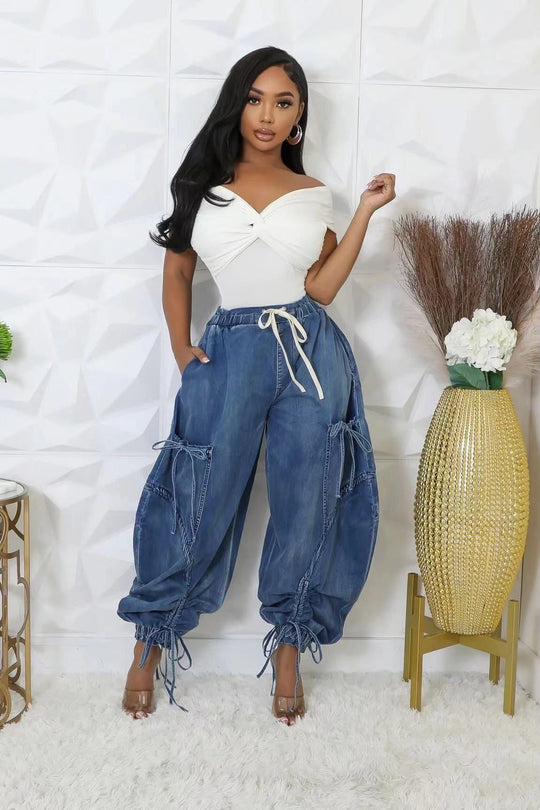 Heidi-Mode | Elastischer Knoten Bow Leggings Lockere Jeans
