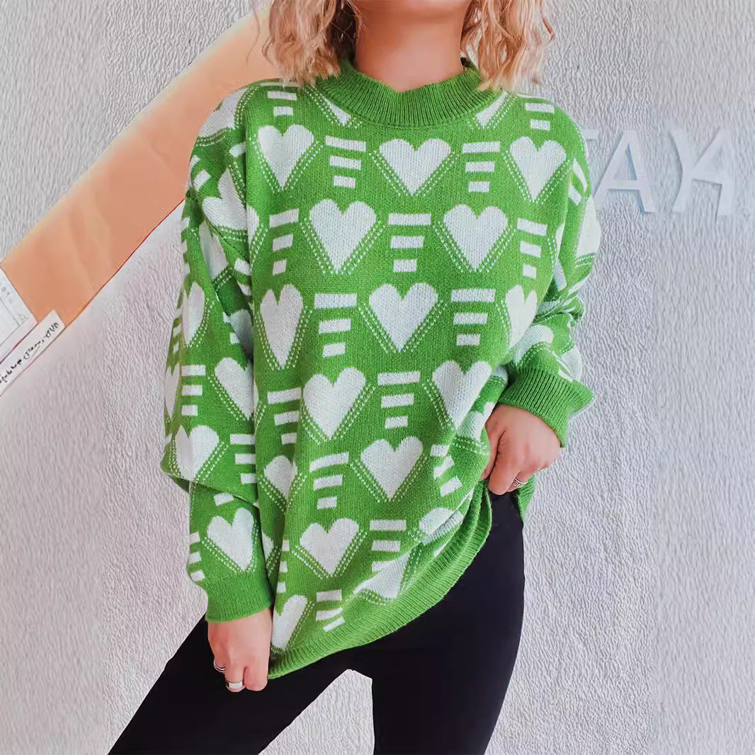 Damen gestrickter Pullover im modernen Herzdesign mit weitem Schnitt Heidi-Mode