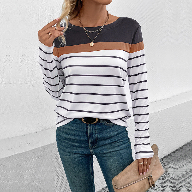 Damen Langarmshirt mit modischem Streifenmuster und kontrastierendem Oberteil Heidi-Mode
