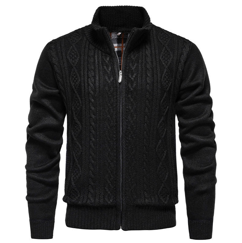 Herren Strickjacke mit hohem Kragen und Reißverschluss Heidi-Mode