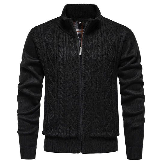 Herren Strickjacke mit hohem Kragen und Reißverschluss Heidi-Mode