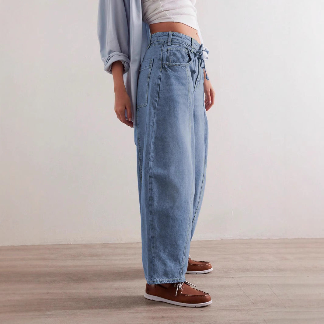 Damen Lässige Weite Denim-Hose mit Tunnelzug Heidi-Mode