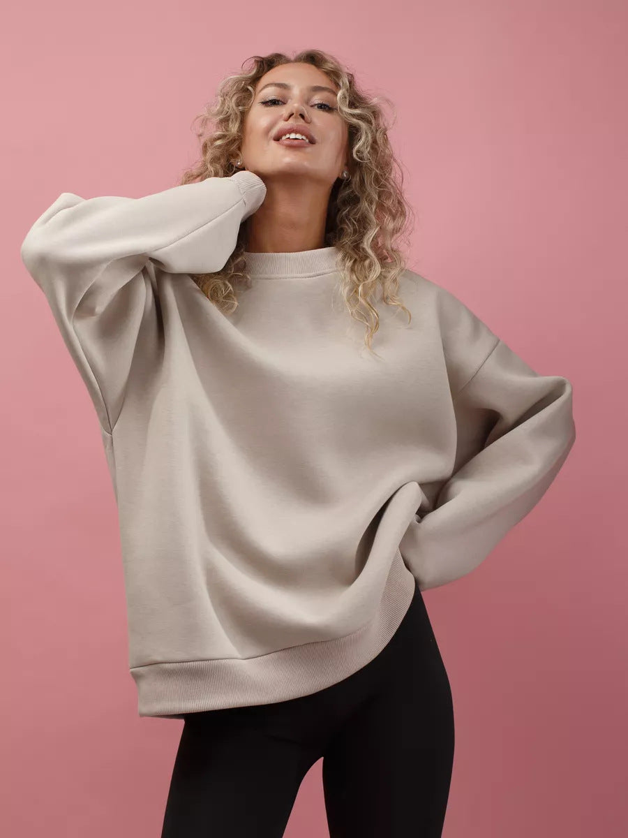 Damen Oversized Sweatshirt mit lässigem Schnitt und hohen Bündchen Heidi-Mode