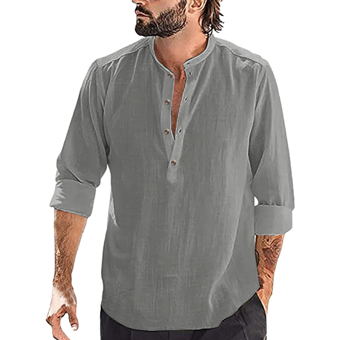 Herren Langarm-Henley-Shirt aus hochwertigem Leinen mit stilvollem Knopfdesign Heidi-Mode