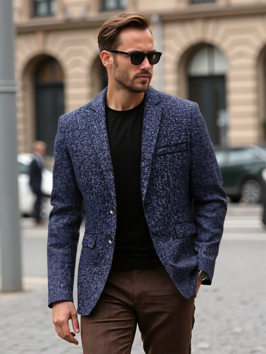 Herren eleganter strukturierten Blazer mit modernem Gewebe und stilvollen Details Heidi-Mode