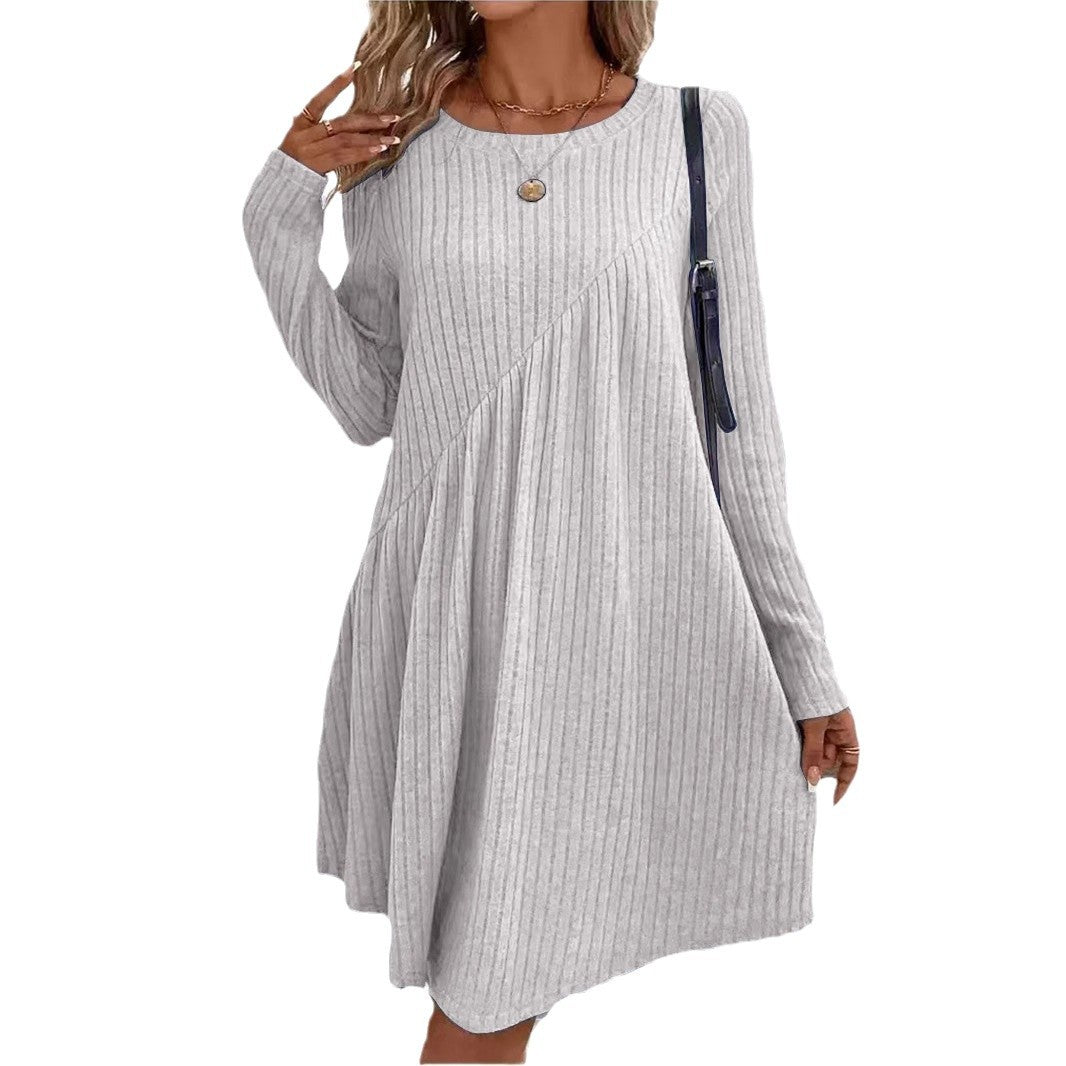 Damen lässiges Strickkleid mit asymmetrischem Schnitt und langen Ärmeln Heidi-Mode