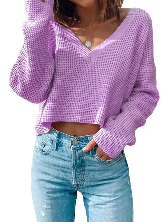 Damen lässiger Waffelstrick Pullover Heidi-Mode