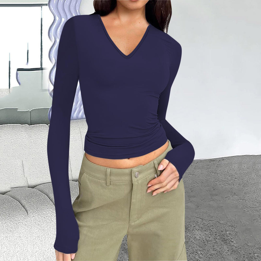 Damen Langarmshirt mit V-Ausschnitt von Heidi-Mode