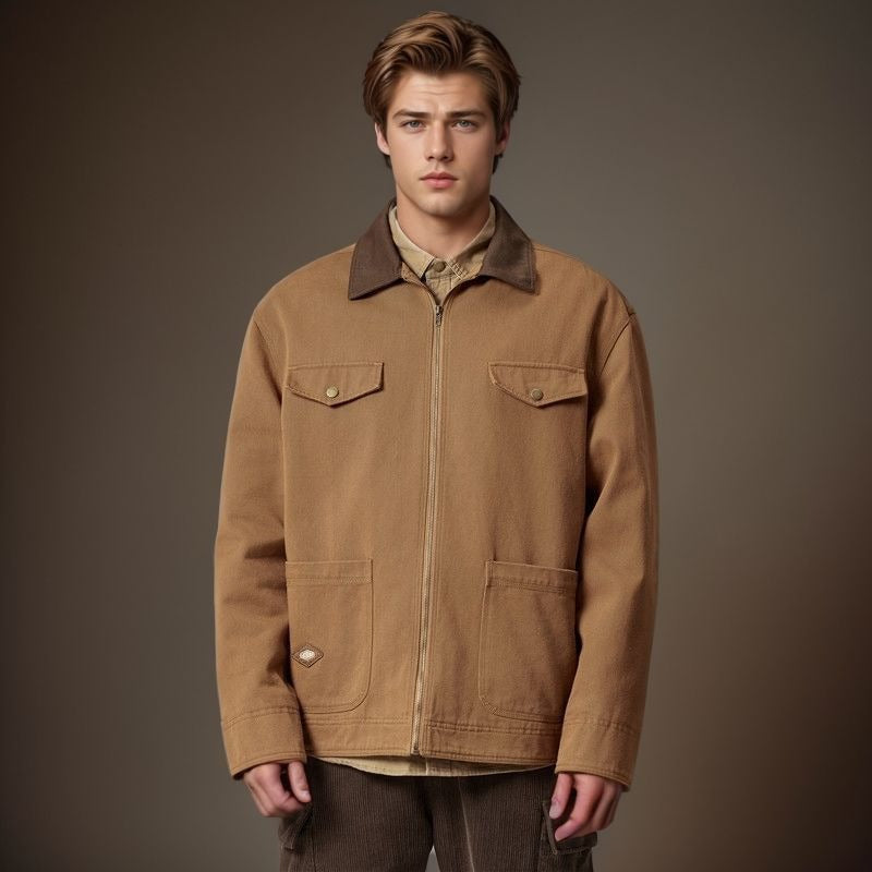 Herren Arbeitsjacke im robusten Look mit funktionalen Taschen und verstärktem Kragen Heidi-Mode