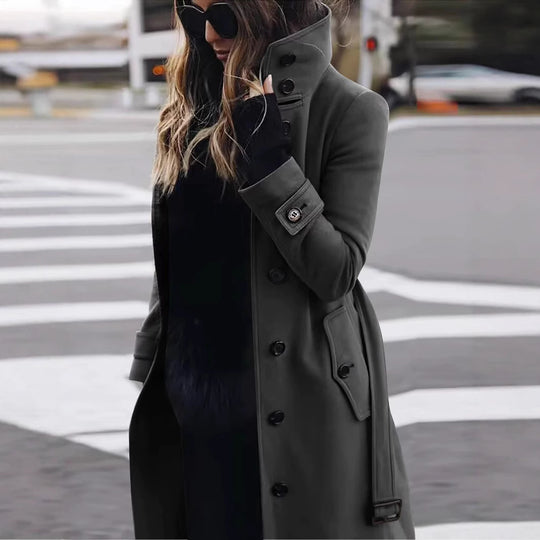 Damen eleganter Trenchcoat mit hohem Kragen Heidi-Mode