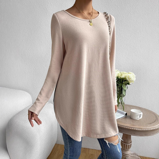 Damen Lockeres Langarmshirt mit elegantem Rundhalsausschnitt Heidi-Mode
