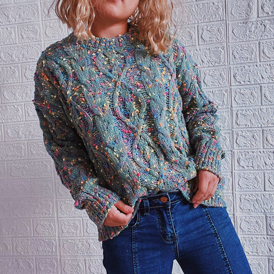 Damen grob gestrickter Pullover mit bunten Akzenten und lässigem Schnitt Heidi-Mode