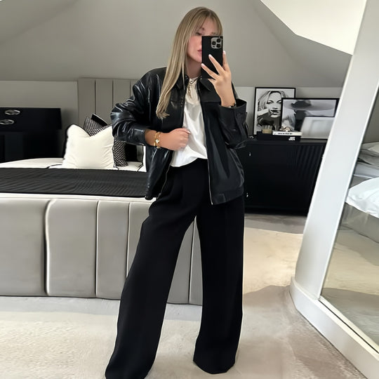 Damen Oversized Kunstlederjacke mit großzügigem Schnitt und modischen Details Heidi-Mode