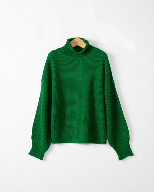 Damen modischer Pullover mit hohem Kragen und strukturierter Textur Heidi-Mode