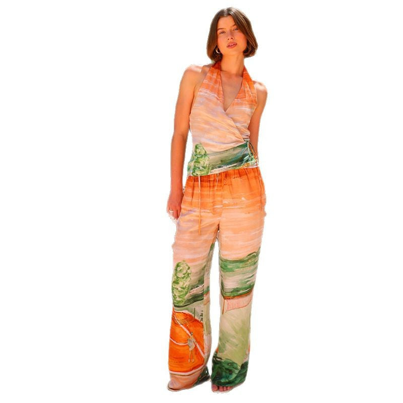 Damen Hose mit elegantem Wickeloberteil und floralen Mustern Heidi-Mode