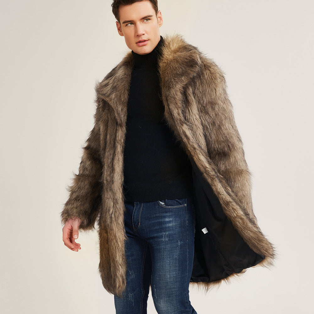Herren Luxuriöse Kunstfelljacke mit breit geschnittenem Kragen Heidi-Mode