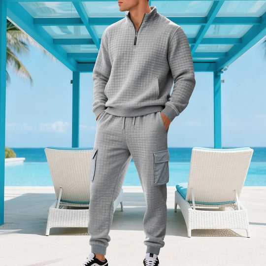 Herren Sweatshirt und Jogginghose Set mit Reißverschluss und praktischen Taschen Heidi-Mode