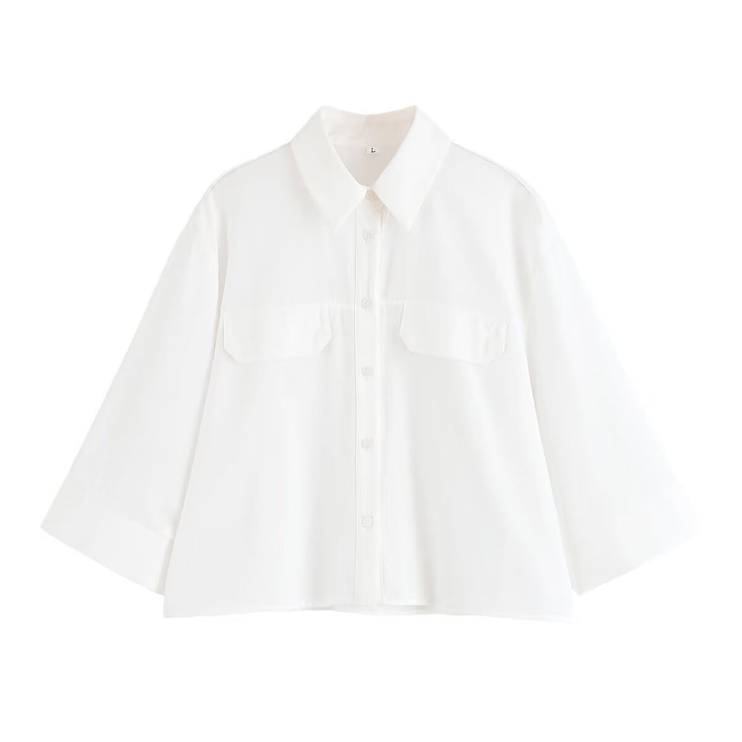 Damen gestreifte Bluse mit übergroßem Schnitt und praktischen Taschen Heidi-Mode