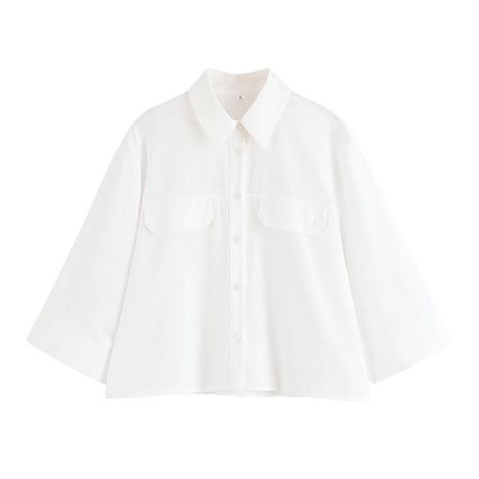 Damen gestreifte Bluse mit übergroßem Schnitt und praktischen Taschen Heidi-Mode