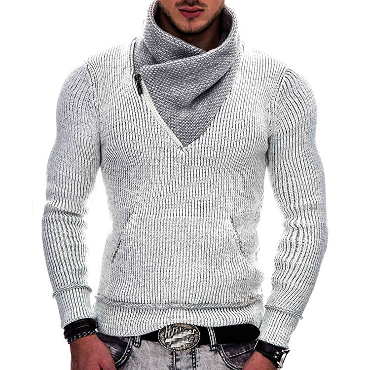 Herren modischer Pullover mit breitem Kragen und innovativer Zip-Detail Heidi-Mode