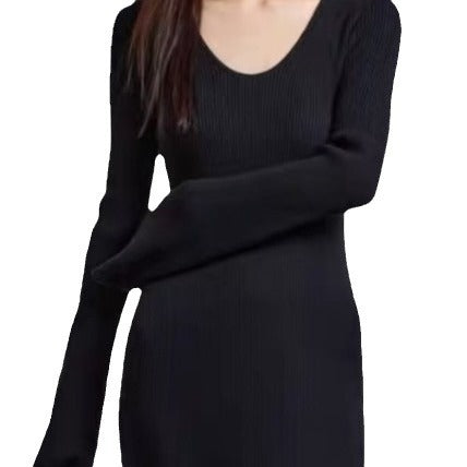 Damen elegantes Maxikleid mit feiner Rippstruktur und V-Ausschnitt Heidi-Mode