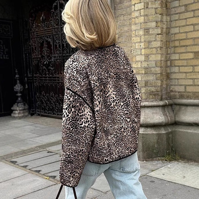 Damen Steppjacke mit Leoprint und praktischen Taschen Heidi-Mode