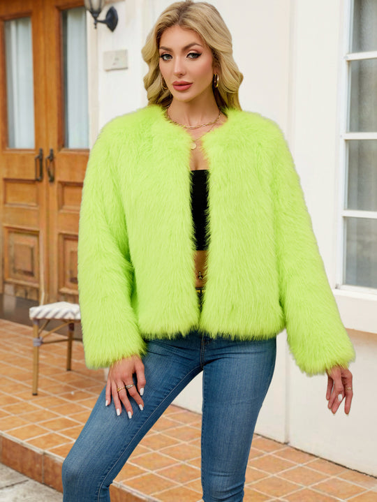 Damen Flauschige Kurzjacke aus Kunstfell mit lockerer Passform Heidi-Mode