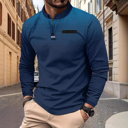 Herren Langarmshirt mit stylischem Stehkragen und kontrastierenden Dots Heidi-Mode
