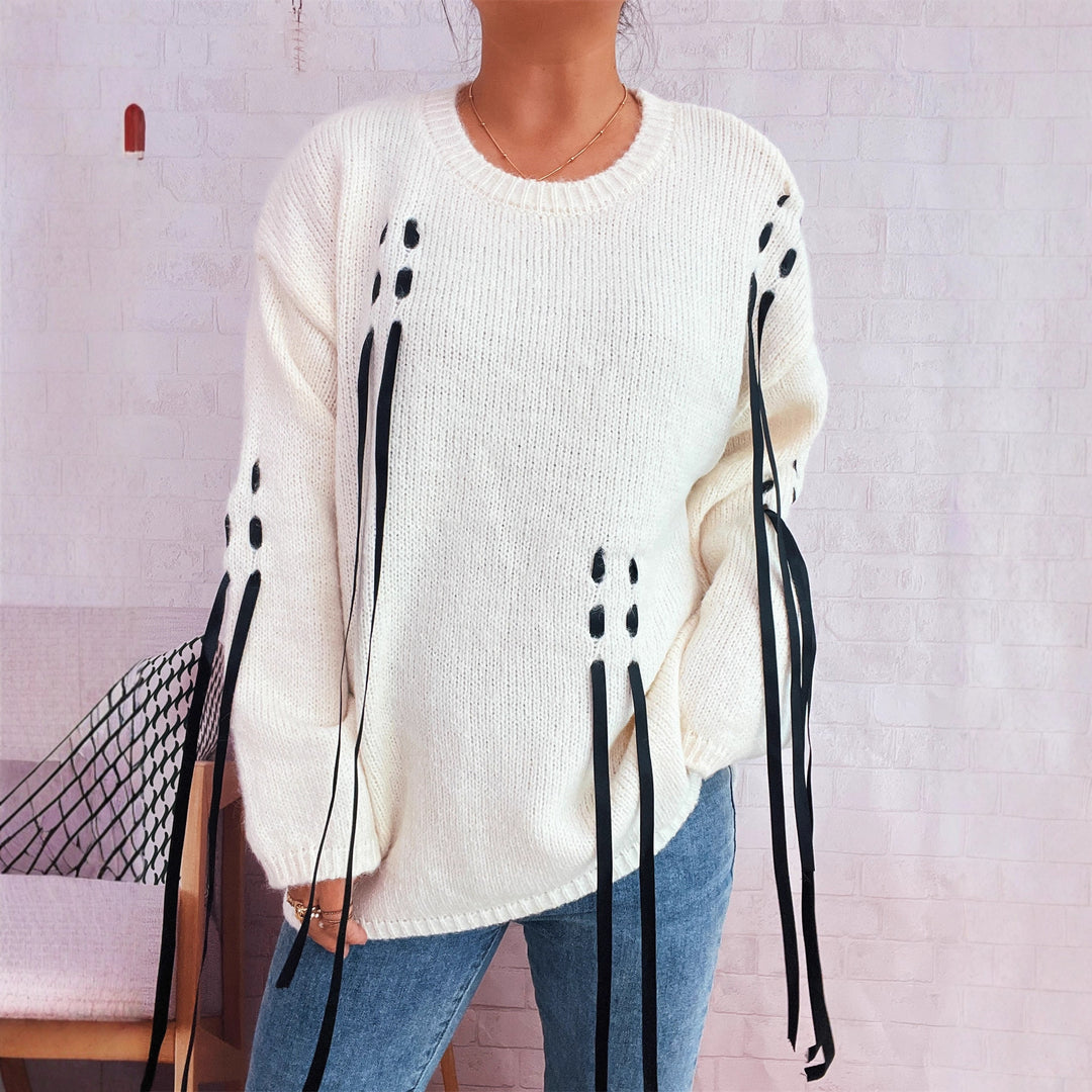 Damen modischer Oversize-Pullover mit einzigartigen Schnürdetails Heidi-Mode