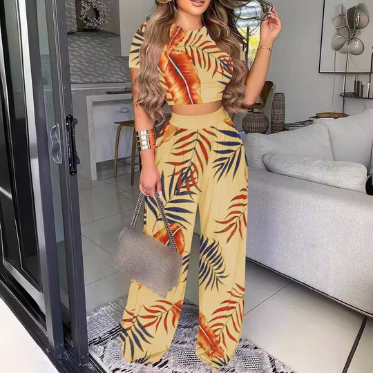 Damen kombiniertes Set mit lässigem cropped Oberteil und weit geschnittener Hose Heidi-Mode